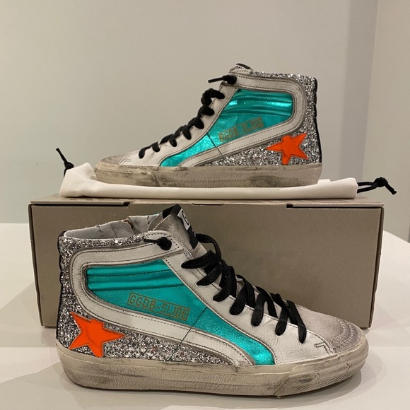 Golden Goose Slide Sneaker Green/Glitter sz 36 NIB - Picture 3 of 10